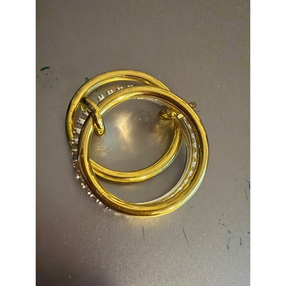 Gold Silver Plated Triple Band Stacker Ring CZ Stones Connected Size 8.5 NEW - Picture 3 of 4